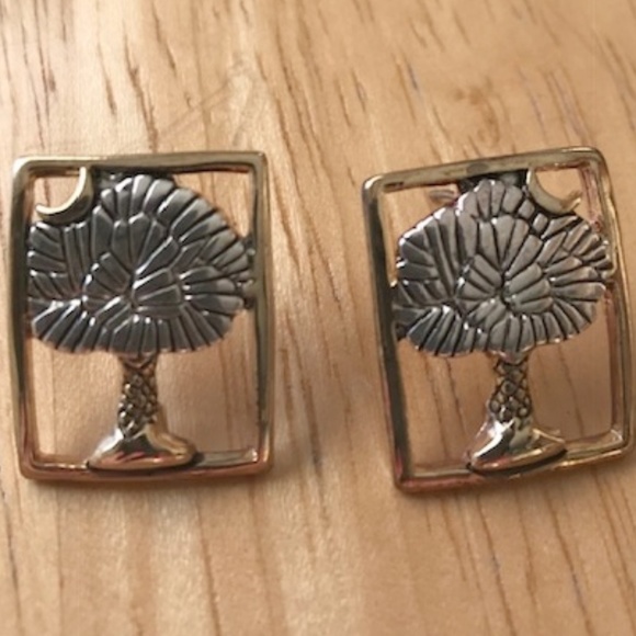 Palm tree Moon Earrings Open Cut Design Retro - Picture 3 of 8